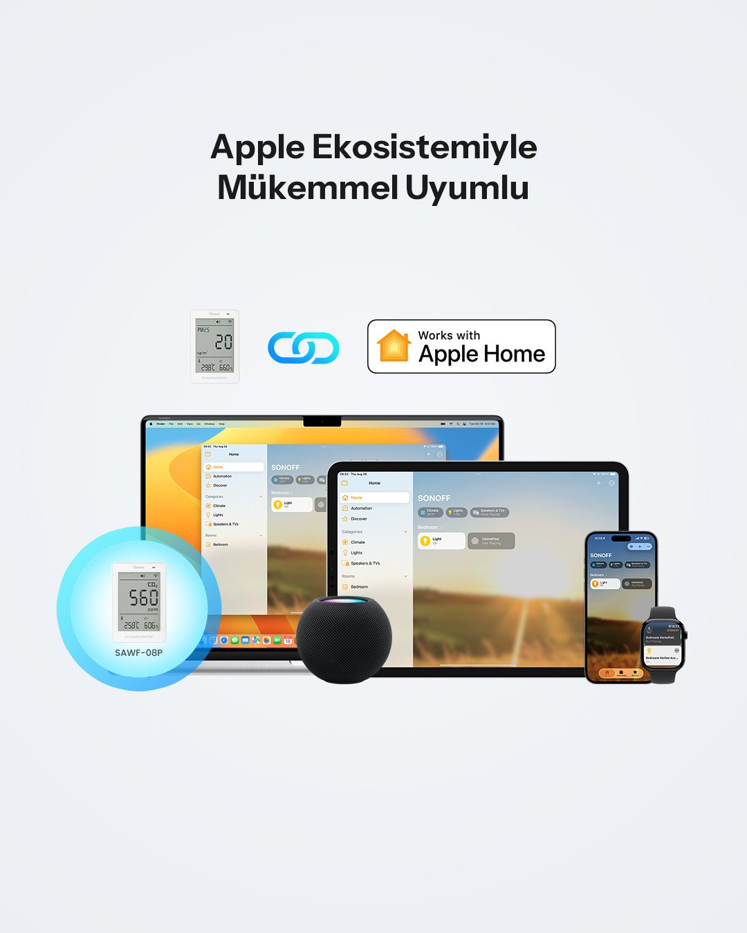 AirGuard CO2 Matter Akıllı Hava Kalitesi Ölçüm Cihazı | SAWF-08P