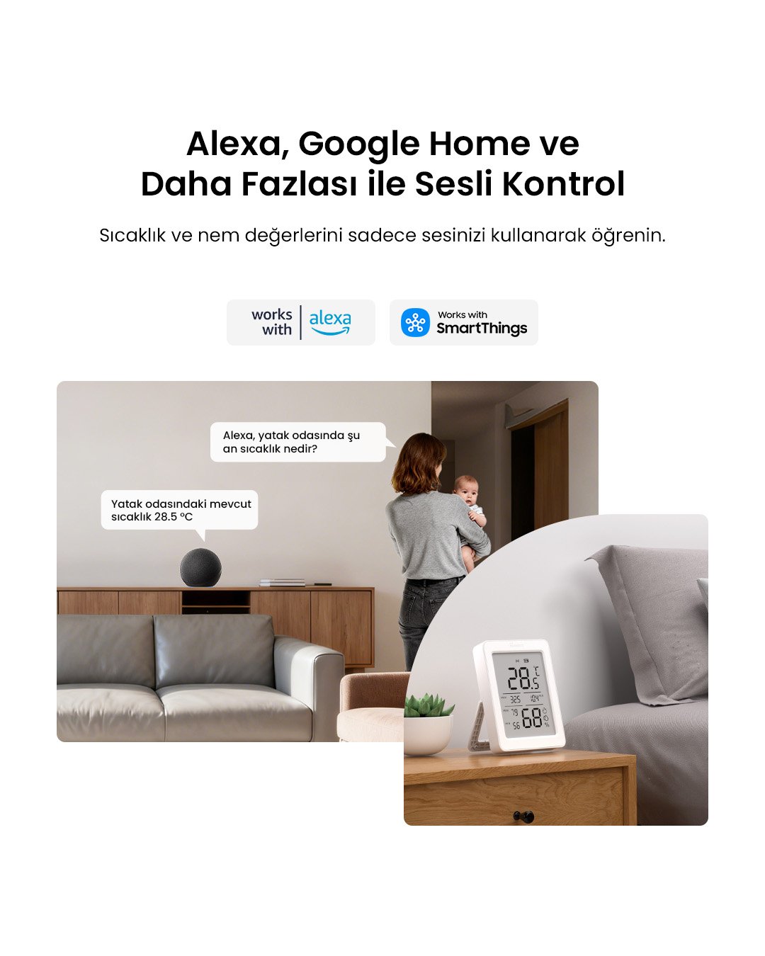 SONOFF AirGuard LCD Ekranlı Zigbee Akıllı Sıcaklık ve Nem Sensörü | SNZB-02DR2