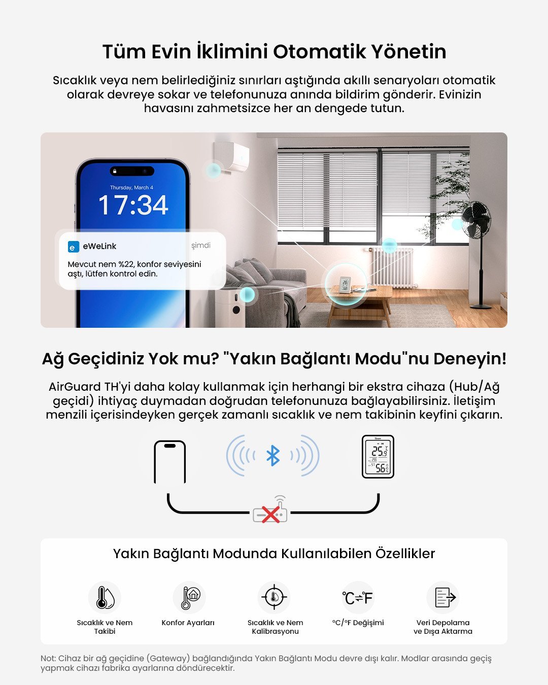 SONOFF AirGuard LCD Ekranlı Zigbee Akıllı Sıcaklık ve Nem Sensörü | SNZB-02DR2