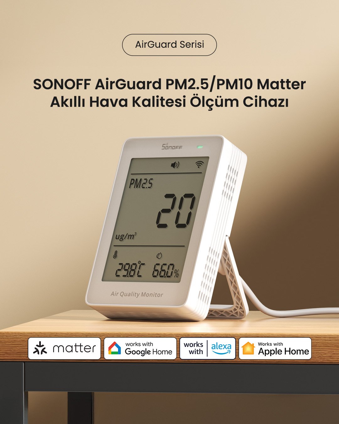 SONOFF AirGuard PM2.5/PM10 Matter Akıllı Hava Kalitesi Ölçüm Cihazı | SAWF-07P