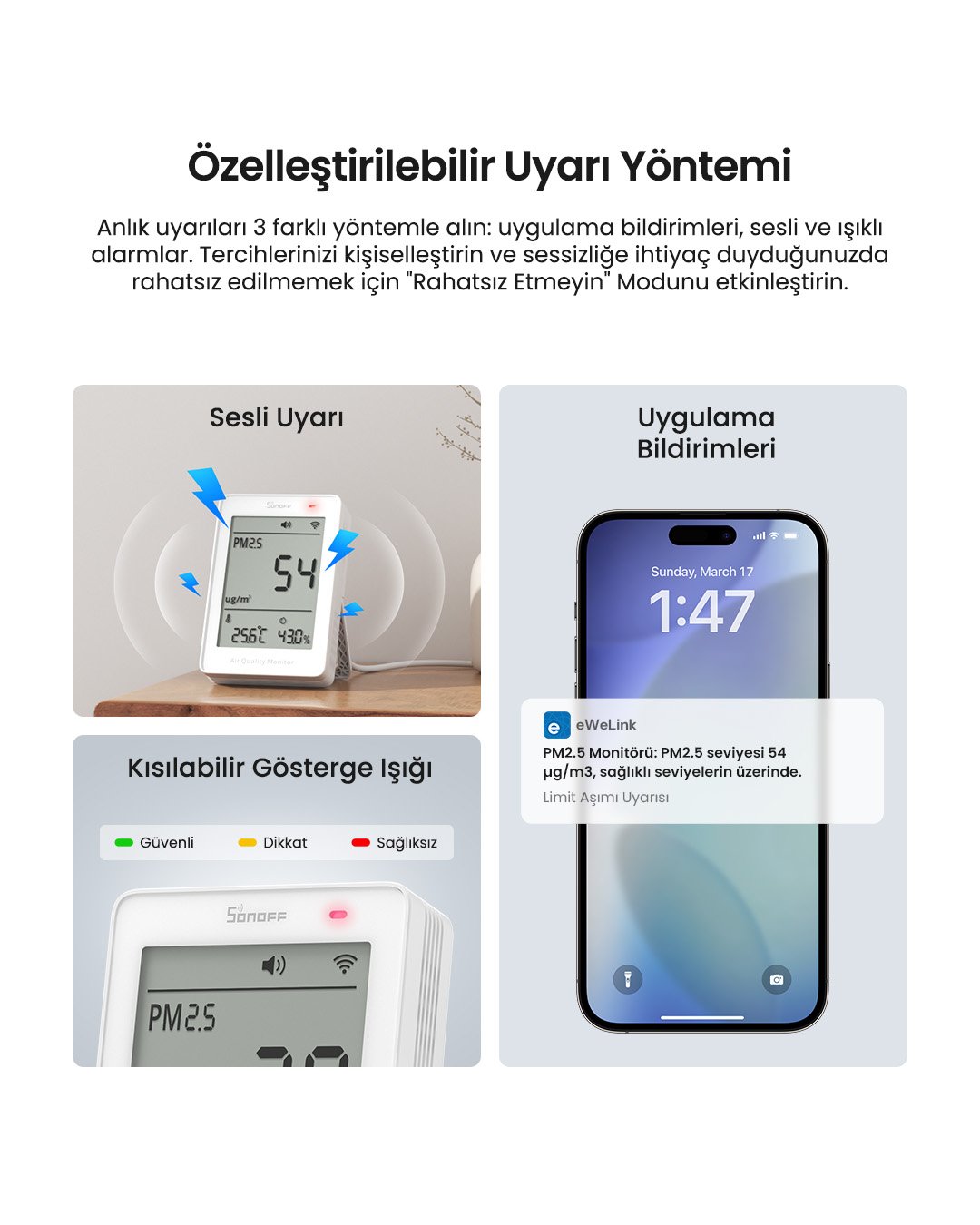 SONOFF AirGuard PM2.5/PM10 Matter Akıllı Hava Kalitesi Ölçüm Cihazı | SAWF-07P