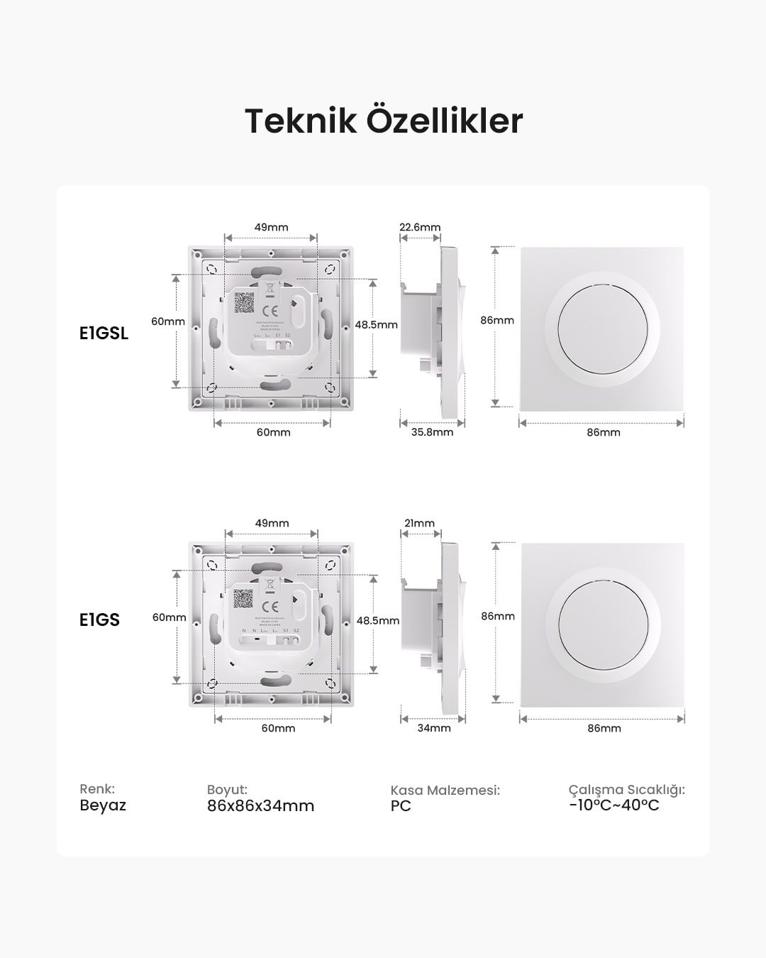 SONOFF E1GS Duvar Anahtarı Kapağı