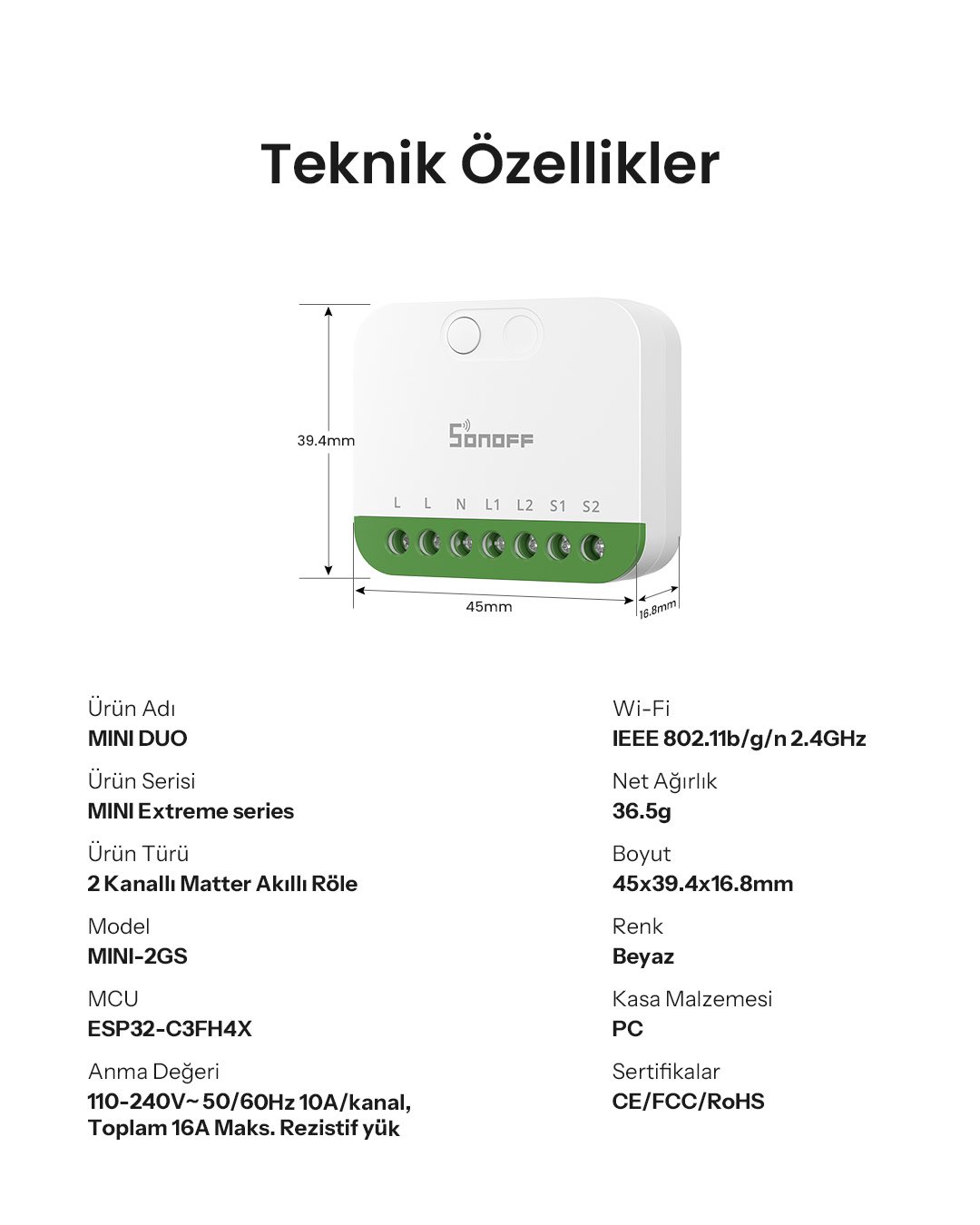 SONOFF 2 Kanallı Kontaktör Röle