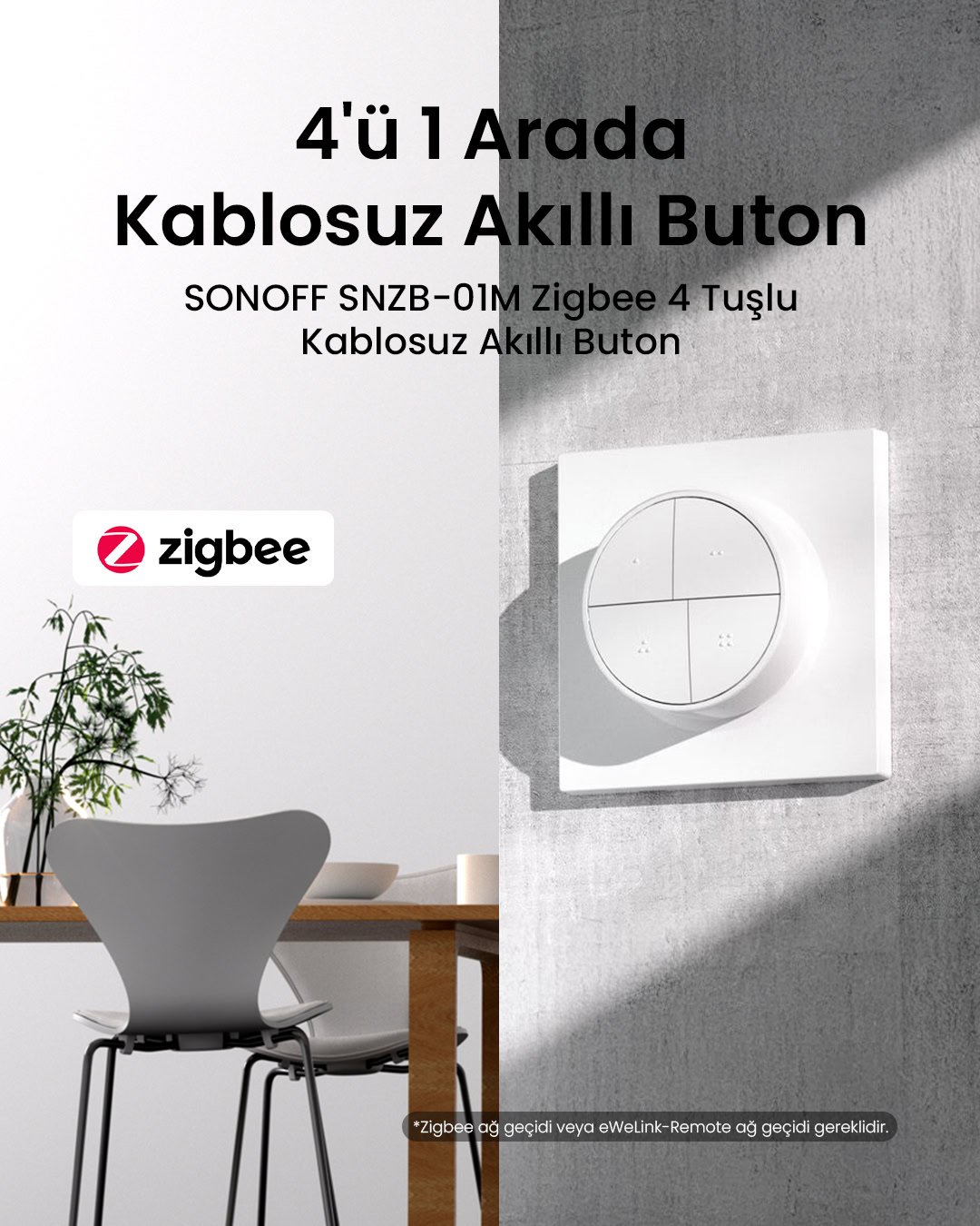 SONOFF SNZB-01M Zigbee 4 Tuşlu Kablosuz Akıllı Buton