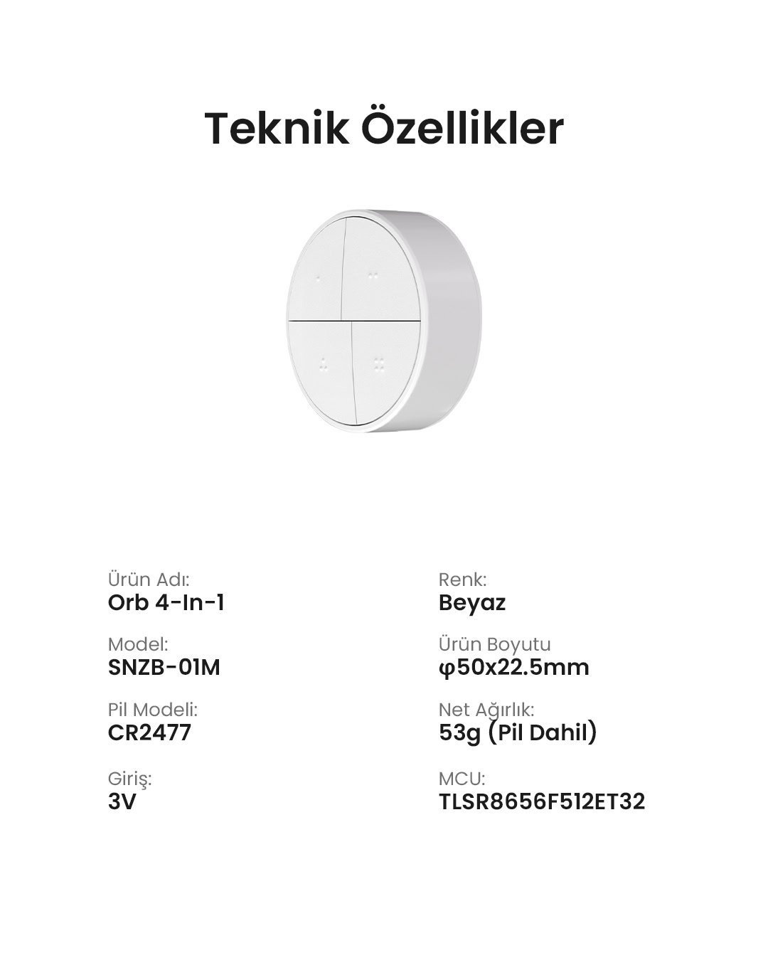 SONOFF SNZB-01M Zigbee 4 Tuşlu Kablosuz Akıllı Buton