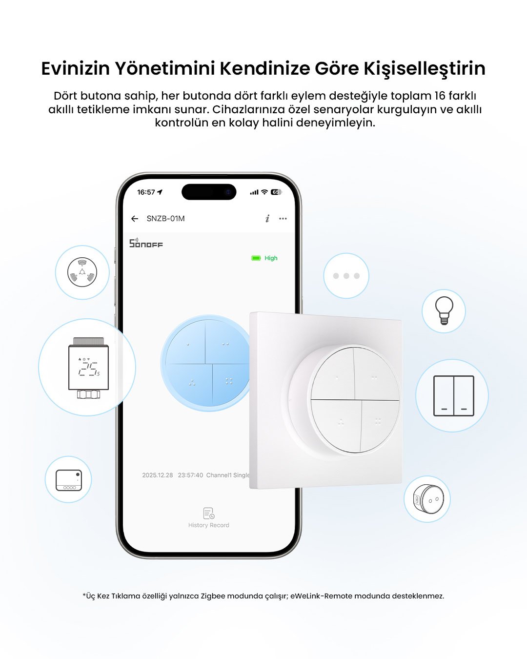 SONOFF SNZB-01M Zigbee 4 Tuşlu Kablosuz Akıllı Buton