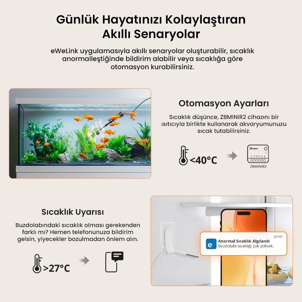 SONOFF SNZB-02LD ZigBee IP65 LCD Ekranlı Problu Akıllı Sıcaklık Sensörü