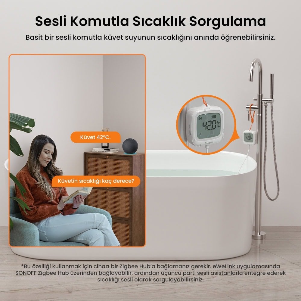 SONOFF SNZB-02LD ZigBee IP65 LCD Ekranlı Problu Akıllı Sıcaklık Sensörü