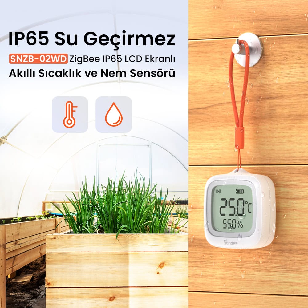 SONOFF SNZB-02WD ZigBee IP65 LCD Ekranlı Akıllı Sıcaklık ve Nem Sensörü 