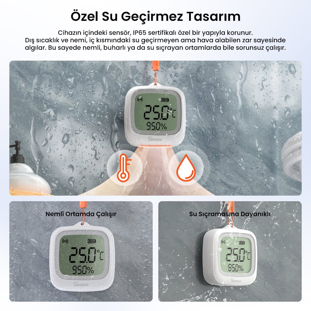 SONOFF SNZB-02WD ZigBee IP65 LCD Ekranlı Akıllı Sıcaklık ve Nem Sensörü 