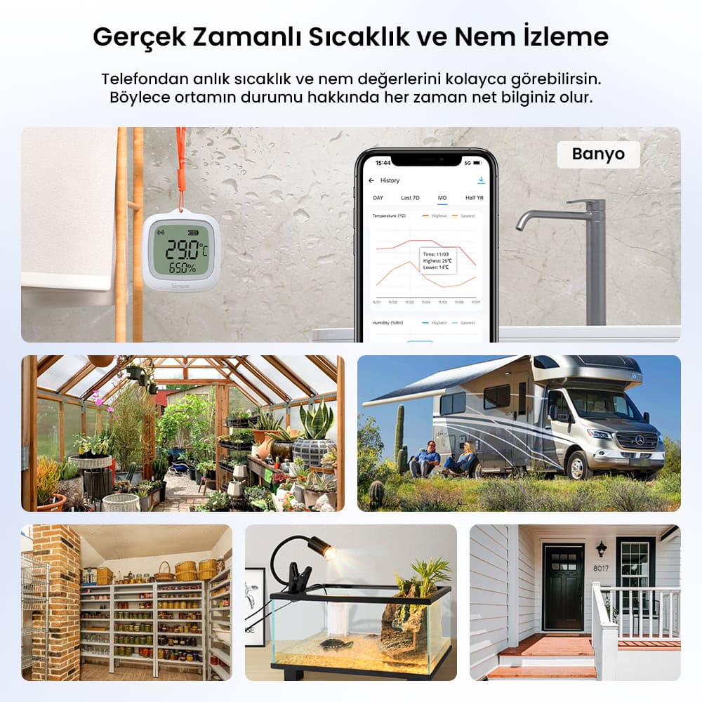SONOFF SNZB-02WD ZigBee IP65 LCD Ekranlı Akıllı Sıcaklık ve Nem Sensörü 