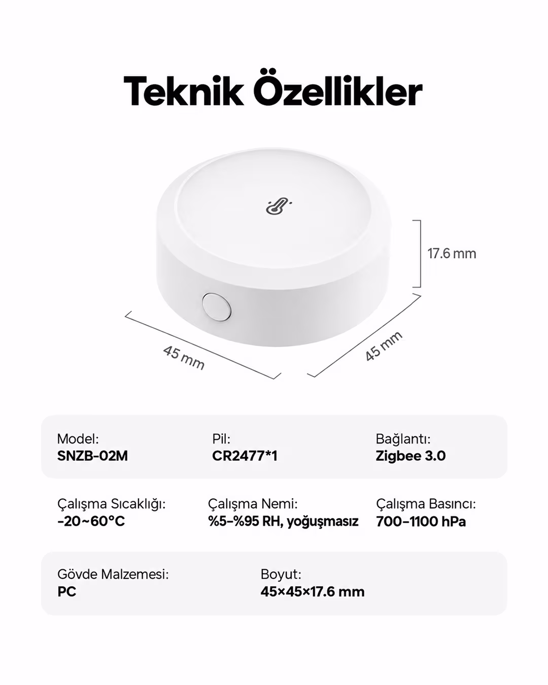 SONOFF AirGuard Zigbee Sıcaklık, Nem ve Hava Basıncı Sensörü | SNZB-02M