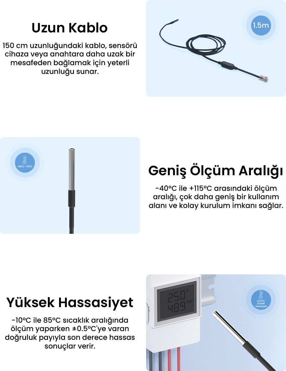 SONOFF TH Serisi Su Geçirmez Sıcaklık Sensörü | WTS01