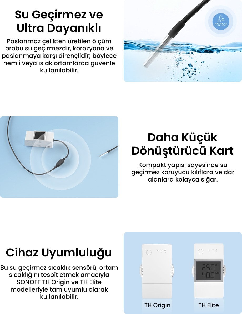 SONOFF TH Serisi Su Geçirmez Sıcaklık Sensörü | WTS01