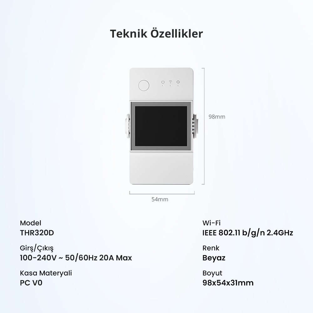 TH R3 20AH Dijital Ekranlı Akıllı Sıcaklık ve Nem Takip Rölesi
