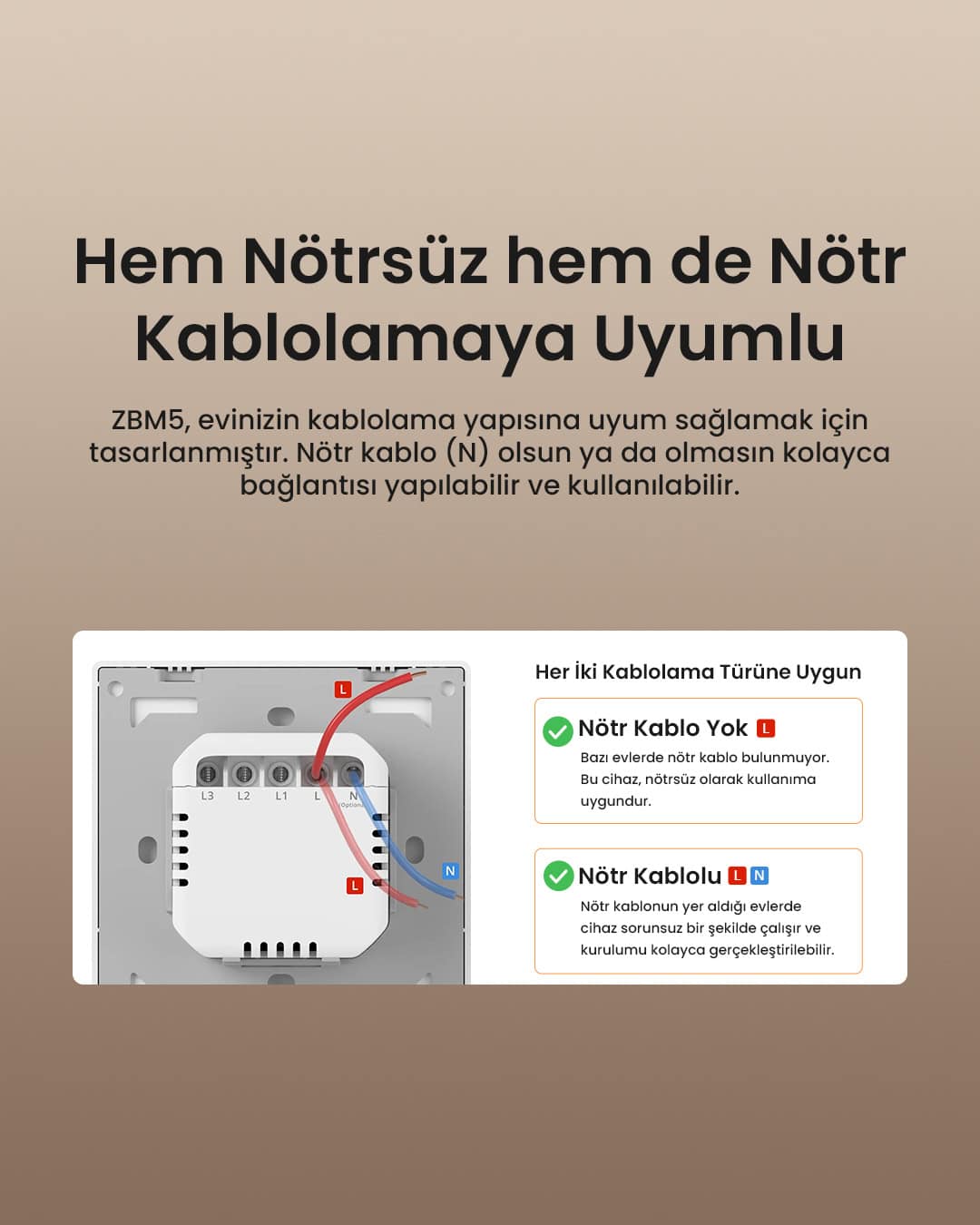 ZBM5-1C-80W ZigBee Akıllı Duvar Anahtarı Nötr ve Nötrsüz Uyumlu