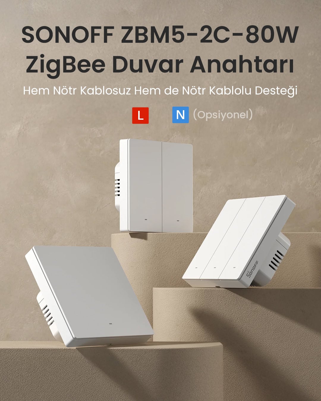 ZBM5-2c-80W ZigBee Akıllı Duvar Anahtarı Nötr ve Nötrsüz Uyumlu