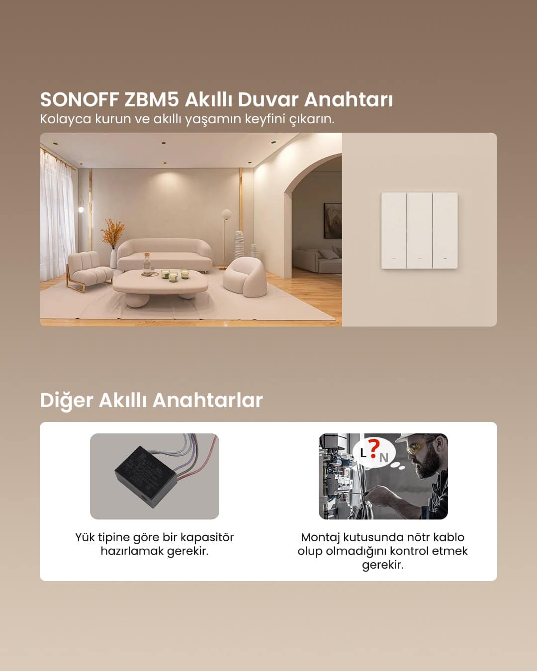 ZBM5-2c-80W ZigBee Akıllı Duvar Anahtarı Nötr ve Nötrsüz Uyumlu