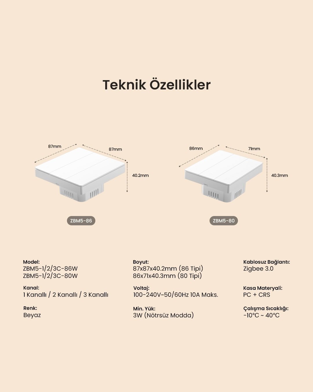 ZBM5-2c-86w ZigBee Akıllı Duvar Anahtarı Nötr ve Nötrsüz Uyumlu