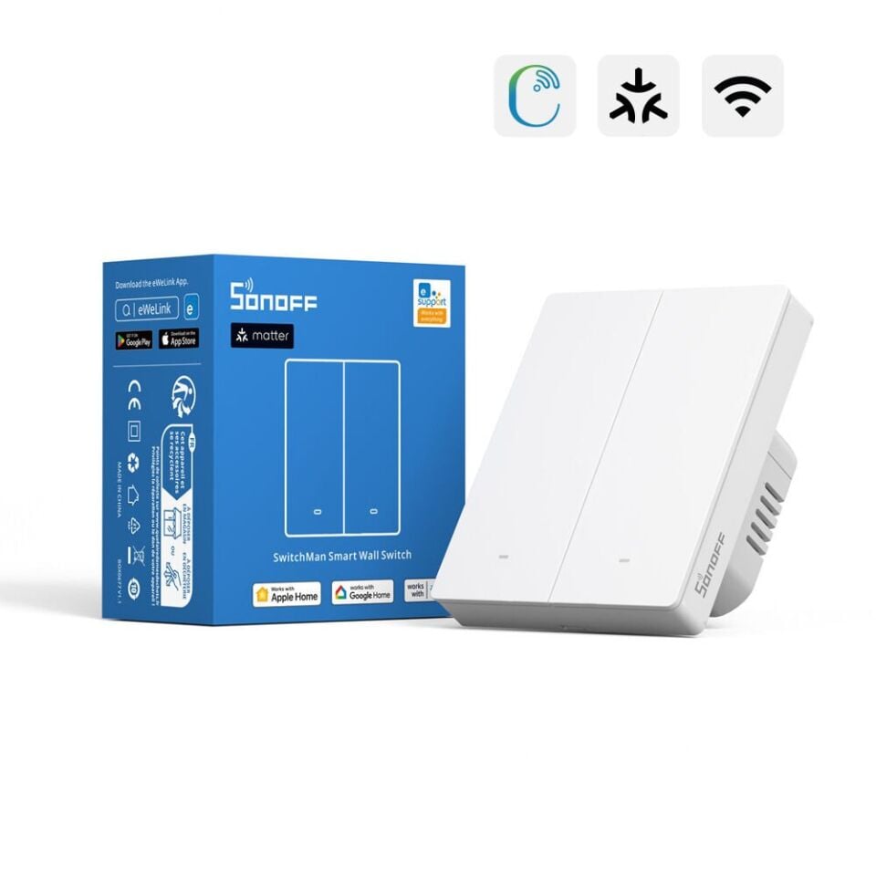 SONOFF M5 Matter Akıllı Duvar Anahtarları Beyaz - 2 Kanallı - 80