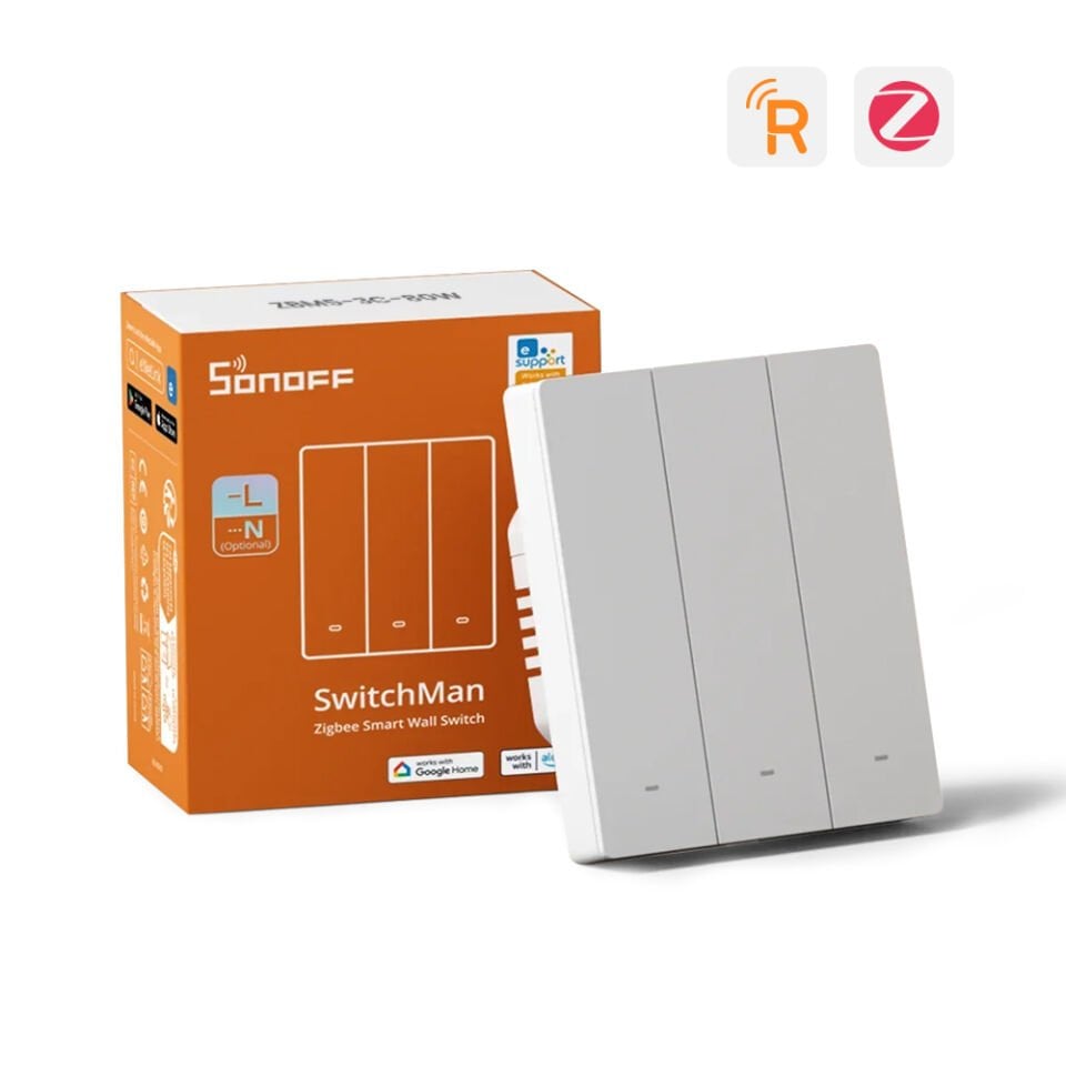 SONOFF M5 Zigbee Akıllı Duvar Anahtarları Nötr ve Nötrsüz Uyumlu Beyaz - 3 Kanallı - 80