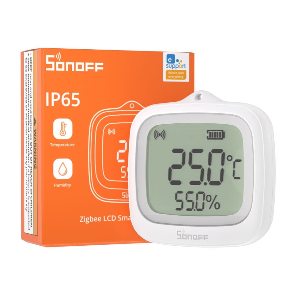 SNZB-02WD ZigBee IP65 LCD Ekranlı Akıllı Sıcaklık ve Nem Sensörü