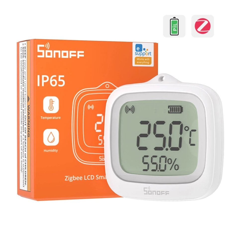 SNZB-02WD ZigBee IP65 LCD Ekranlı Akıllı Sıcaklık ve Nem Sensörü