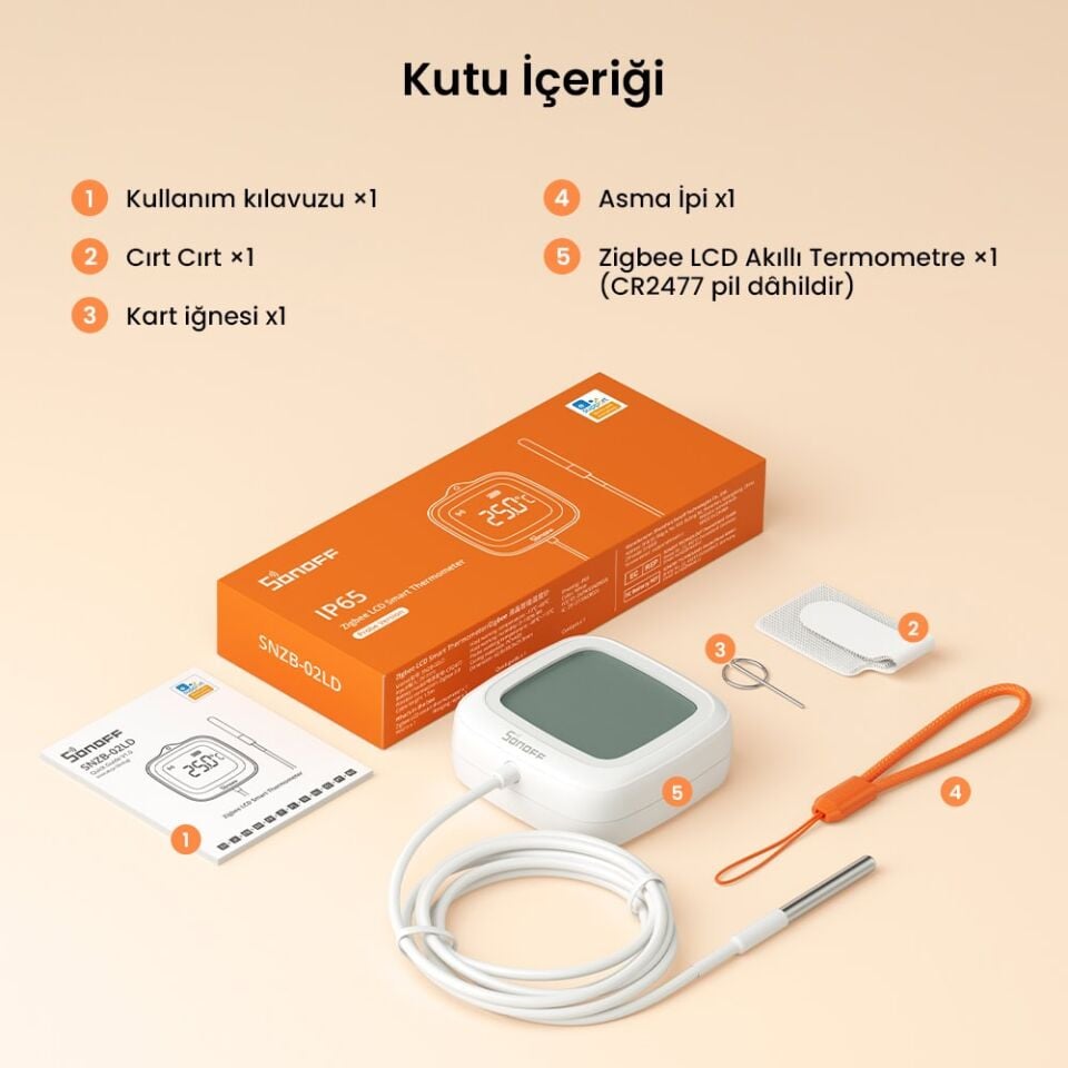 SNZB-02LD ZigBee IP65 LCD Ekranlı Problu Akıllı Sıcaklık Sensörü